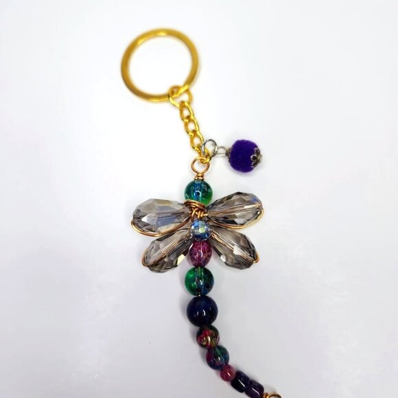 Handcrafted Dragonfly Keychain With Multi Colored Beads - Picture 1 of 4